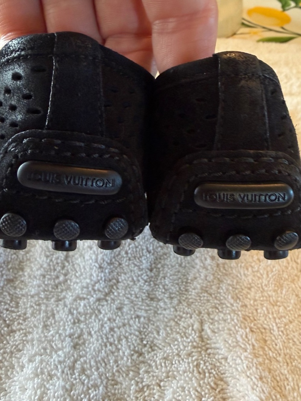 Louis Vuitton Black Suede Ballet Flats with Gold LV Buckle - Picture 6 of 12